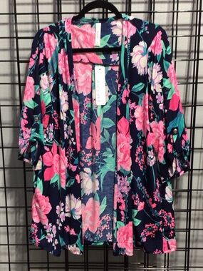 Scarlett Navy Cardigan with Pink & Teal Floral Print
